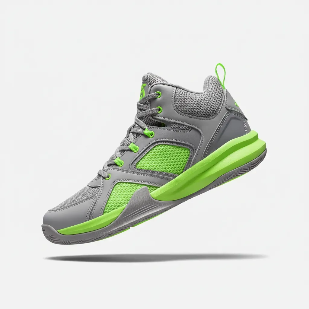 Pro Basketball Shoes - Grey & Neon Green Mid-Top