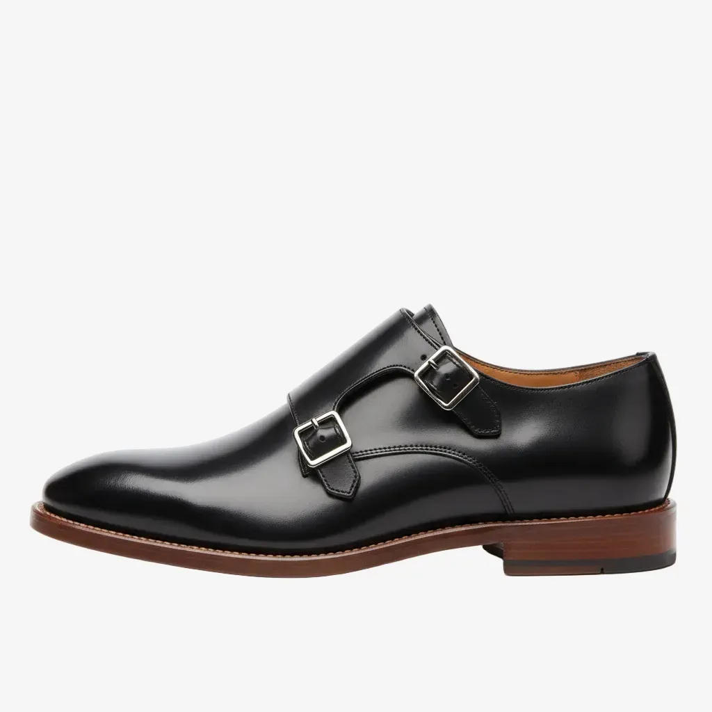Monk Strap Dress Shoes - Black Leather