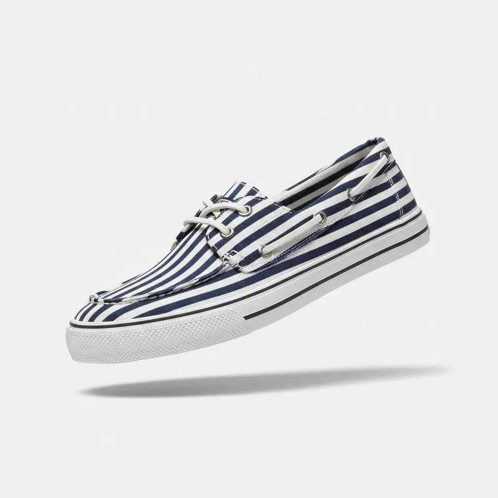 Canvas Boat Shoes - Navy & White Stripe