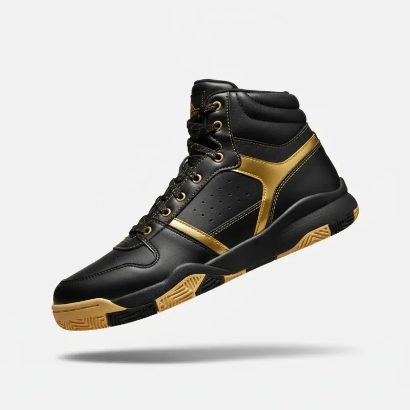 Elite Basketball Shoes - Black & Gold High-Top
