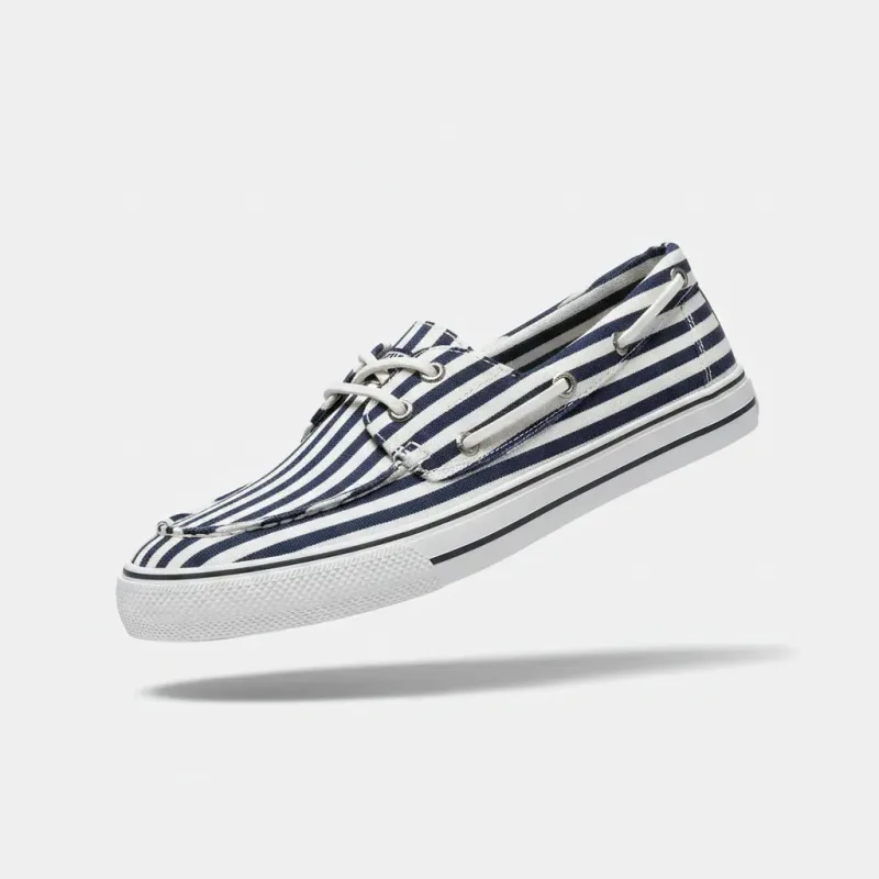 Canvas Boat Shoes - Navy & White Stripe